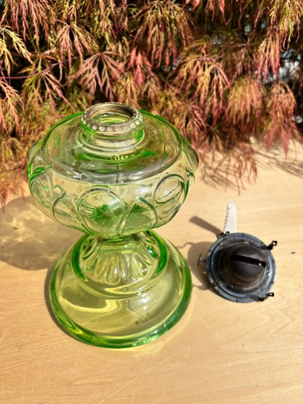 Vintage/Antique Giant Uranium Glass Oil Lamp